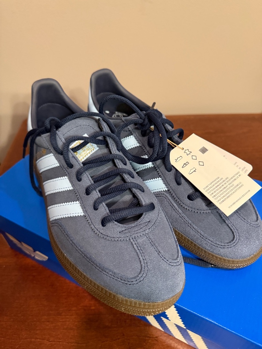 Adidas Handball Spezial Blue Suede Casual Sneakers with Light Blue Stripes